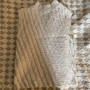 Sleeveless Ribbed Knit Sweater - Cream